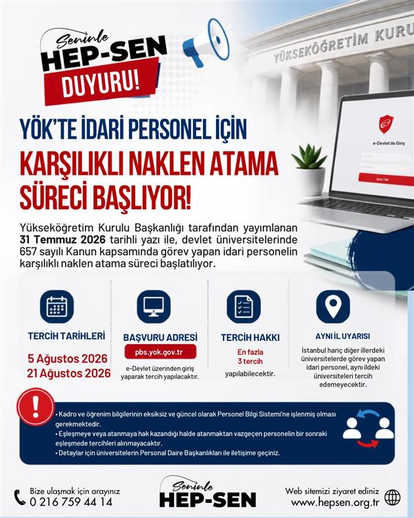 YÖK İdari Personel İçin Karşılıklı Naklen Atanma Süreci Başlıyor